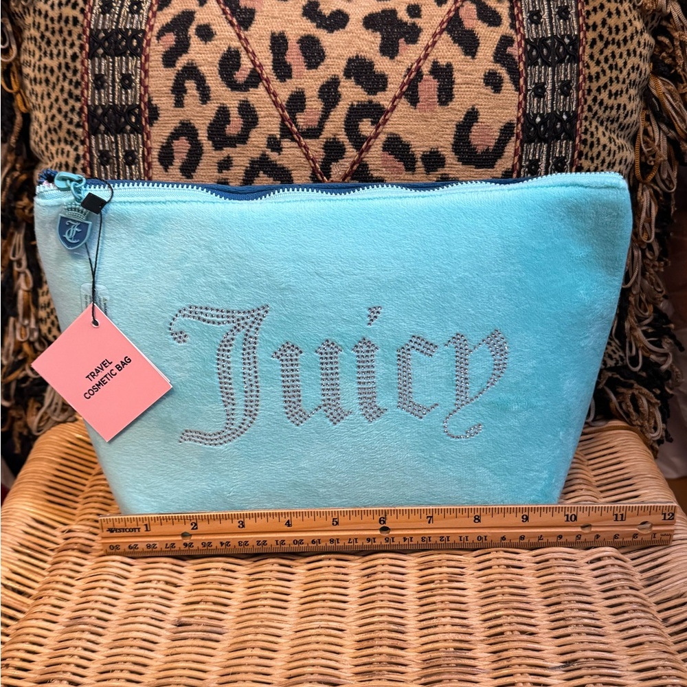 Juicy Couture Blue Cosmetic Bag with Travel Sized Toiletry Bottle